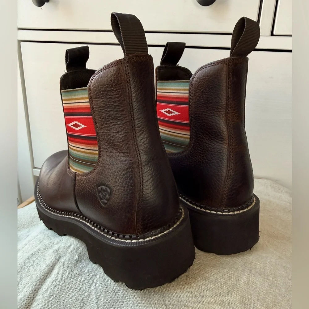 ARIAT WOMEN'S Leather Twin Gore WESTERN Brown BOOTS size 9,5B Aztec Spring Boho - Picture 14 of 17